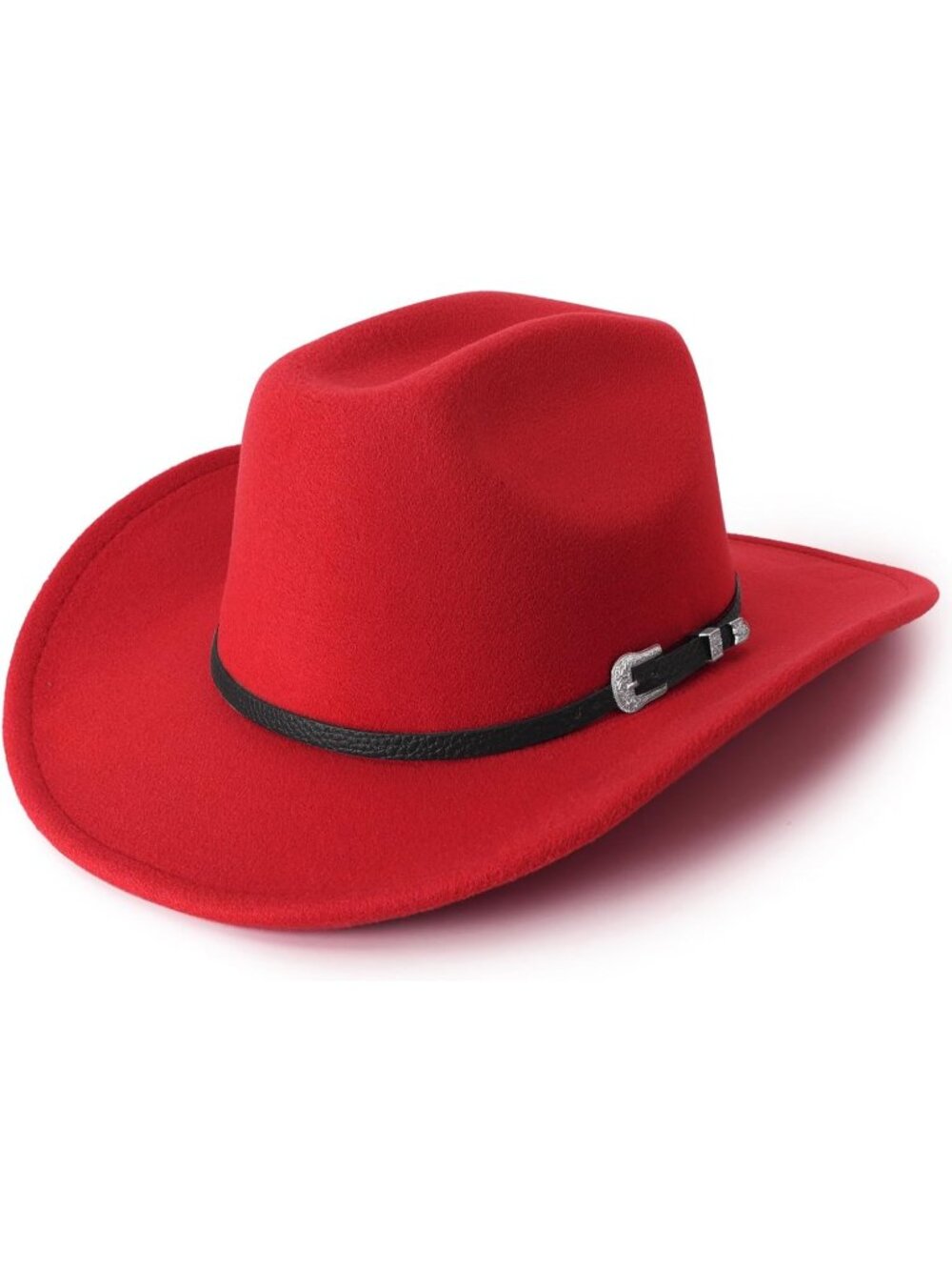 Unisex Bright Red Felt Wide Brim Cattleman Western Cowgirl Cowboy Rolled Up Hat